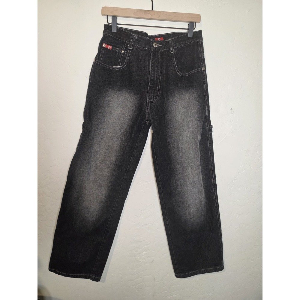 Southpole Vintage Red Tab Black Baggy Fit Wide Leg  waist 29in Boys 18 Y2K